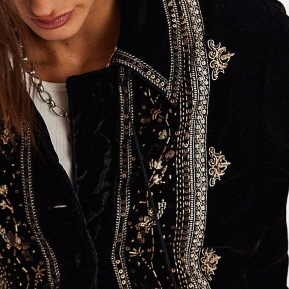 NWT   Free People Maxxie Embellished Velvet Jacket – Black/Gold  Small SOLD OUT - Picture 5 of 16